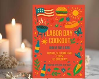 Labor Day BBQ Party Invitation – Editable 5x7 Canva Template – Printable Summer Party Invite | Summer Invite