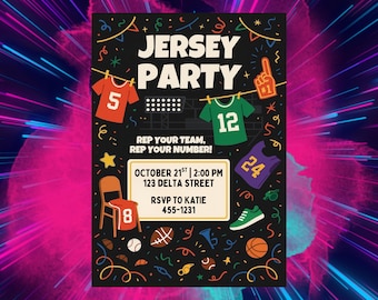 Invitation à une soirée Jersey : invitation modifiable pour l'équipe sportive universitaire (PDF)