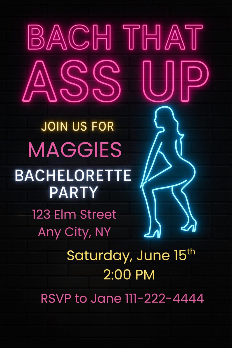 Bach That Ass up Bachelorette Invitation | Editable Canva Template ...