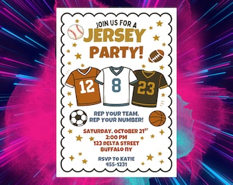 Invitación para fiesta de Jersey / Invitación con espíritu de equipo deportivo / Tarjeta imprimible para fiesta de cumpleaños o día de juego