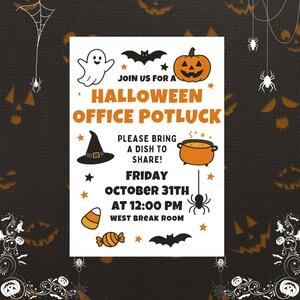 Halloween Office Potluck Einladung | Bearbeitbare Canva Vorlage | Arbeit-Halloween-Party einladen | Druckbarer 13x18 Halloween Flyer