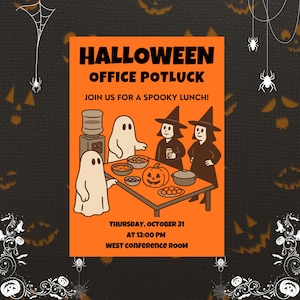 Halloween Office Potluck Einladung | Bearbeitbare Canva Vorlage | Arbeit-Halloween-Party einladen | Druckbarer 13x18 Halloween Flyer