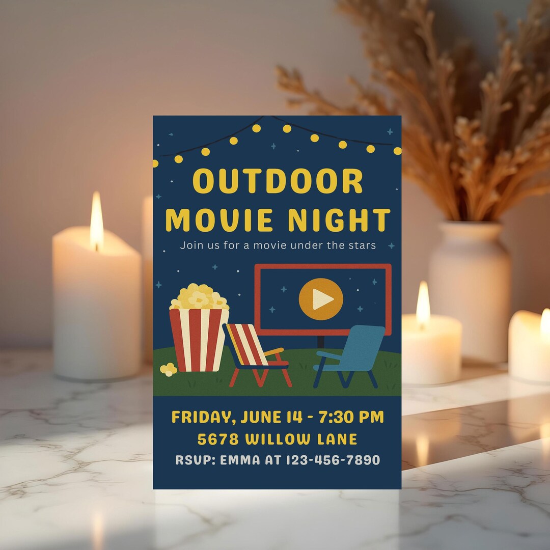 Outdoor Movie Night Invitation | Editable Canva Template | Digital ...