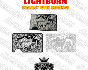 Whitetail Deer and Scrolls - Custom RFID Aluminum Wallet Design File for Laser Engraving - Lightburn Project File W settings, Neg & Pos PNG