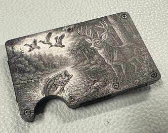 Deer Scenery - Custom RFID Aluminum Wallet Design File for Laser Engraving  .png .Svg, .AI, .DXF