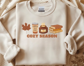 Cozy Season Sweatshirt, Fall Book Lover Gift, Pumpkin Spice Latte Shirt, Autumn Leaves Crewneck,Cute Thanksgiving Shirt,Cozy Autumn Pullover