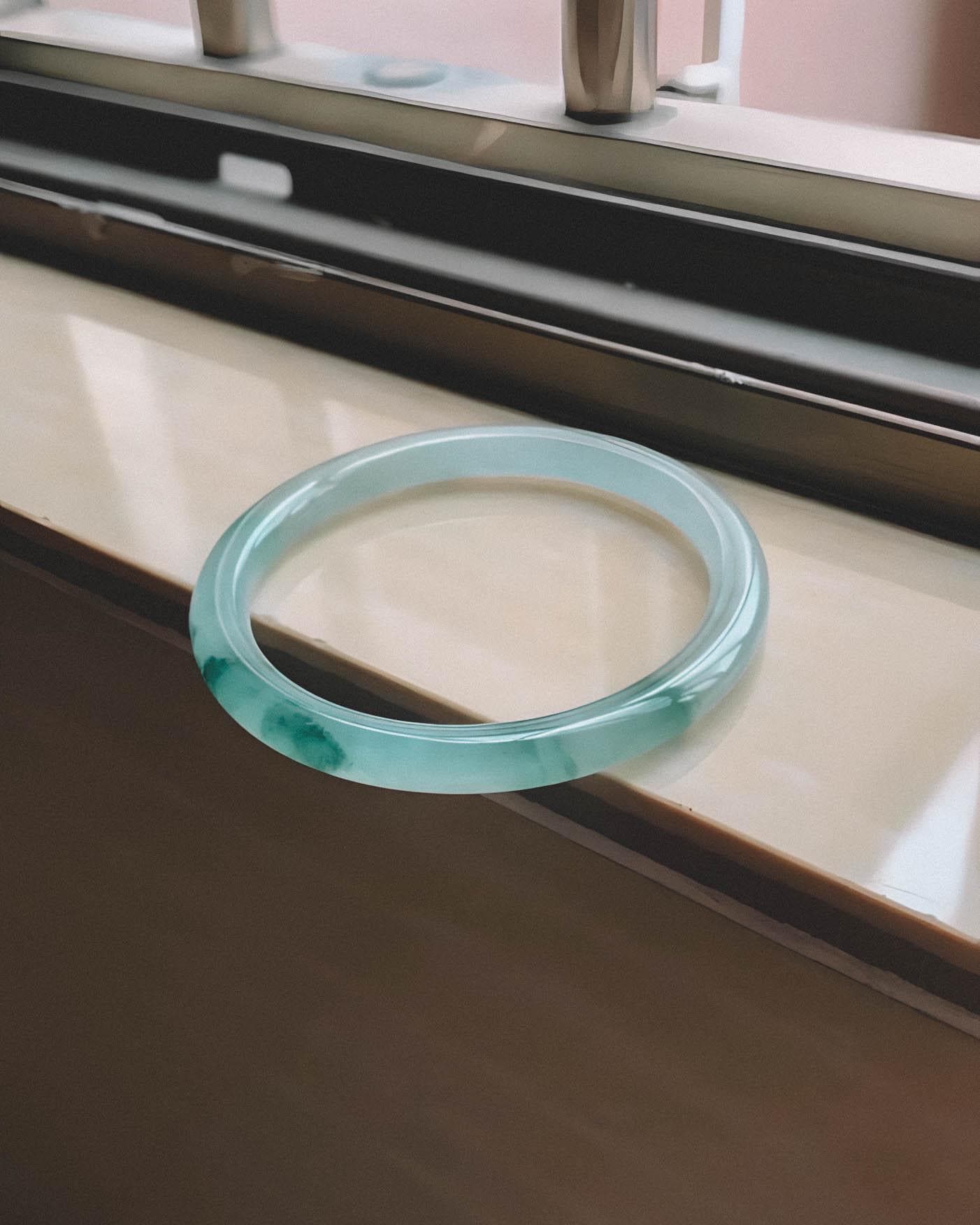 Round Jadeite Stone Bracelet Ice Green Bangle Translucent Green Jade Bangle Bracelet