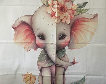 Panel de tela con estampado de elefantes en acuarela – Panel acolchado 100% algodón (91 x 91 cm)