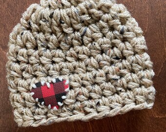 Heart patch chunky  baby hat  - made to order