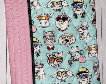 Quilted Composition Notebook Cover – Fun Animal Print, Reusable Journal Sleeve