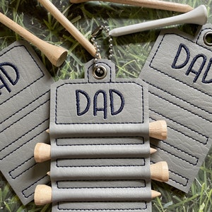 Dad or Mom golf tee holder, vinyl tag or keyfob made to order image 1