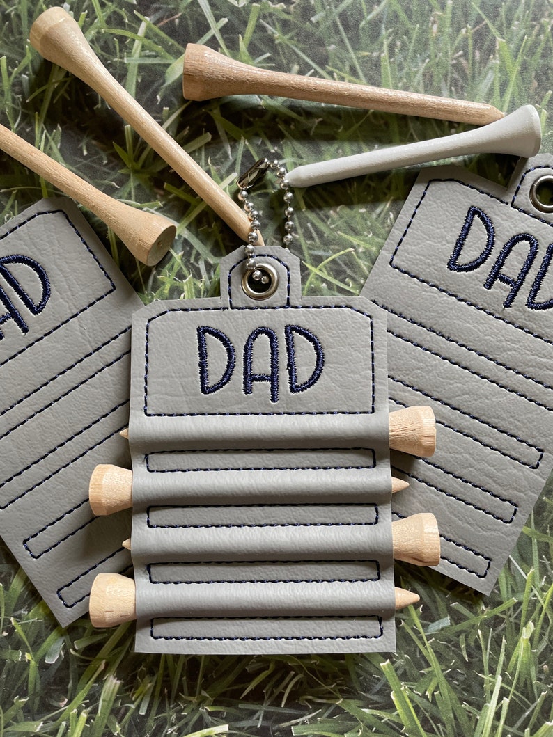 Dad or Mom golf tee holder, vinyl tag or keyfob made to order image 1