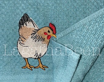 Toalla de mano bordada con diseño de gallina – 100% algodón, ropa de cocina