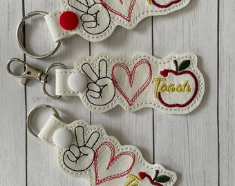 Peace, love, teach - key chain, key fob, swivel clasp - ready to ship