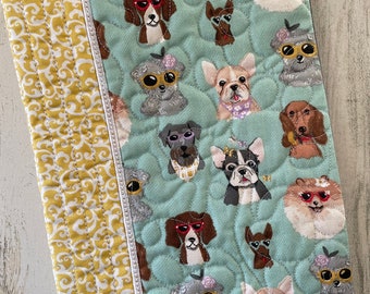 Whimsical pups machine quilted composition notebook cover - made to order