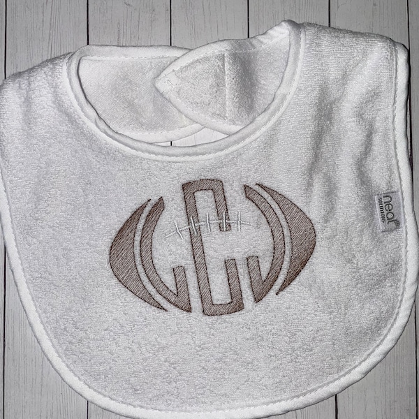 Monogrammed football baby bib - baby must have - baby gift