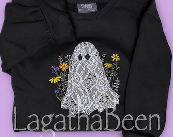 Sudadera de encaje con diseño de fantasma - Sudadera de Halloween para mujer - Hecha a medida