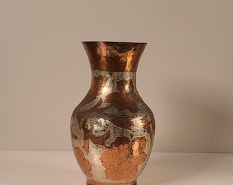 Vintage Santa Clara del Cobre Vase: Hand-Hammered Copper & Silver Floral Folk Art