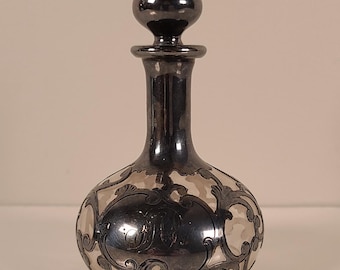 Vintage Art Nouveau Silver Overlay Perfume Bottle with Stopper
