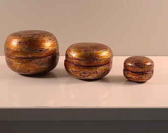 Vintage Lacquered Wood Nesting Bowls: Burmese Style Asian Decor