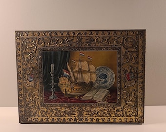 Vintage Verkade Biscuit Tin: Dutch Clipper Ship Art Deco Box