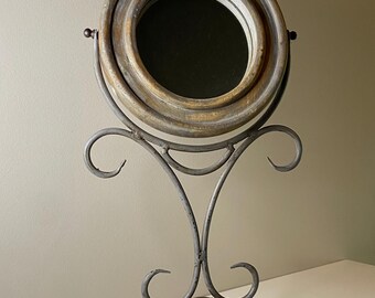 Swivel Vanity Mirror | Distressed Iron & Wood Reproduction Mirror | French Country Bathroom or Entryway Decor