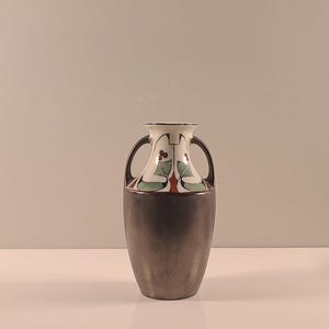 RS Germany Art Nouveau Vase – Hand Painted Porcelain with Pewter Finish, 1910s German Jugendstil Collectible, 5.5&quot;