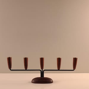 Vintage Danish Modern Teak & Metal 5-Arm Candelabra – Mid Century Made in Denmark