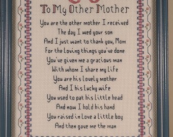 Vintage Framed Cross Stitch Sampler – “To My Other Mother” Sentimental Poem – Wedding / Mother-in-Law Gift