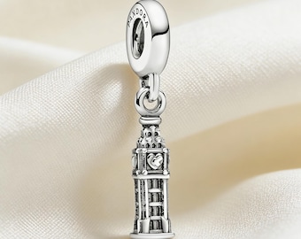 Charm colgante del Big Ben de Londres, plata de ley 925, compatible con pulseras Pandora, ideal como regalo para niñas y mujeres.