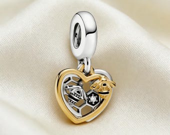 Charm de corazón de abeja, charm de plata de ley 925, compatible con pulseras Pandora, inspirado en el regalo perfecto para niñas y mujeres.