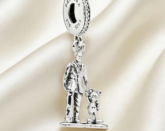 Walt & Mickey statue silver dangle charm,925 Sterling Silver Charm,Compatible with Pandora Bracelets,Inspired,Perfect Gift for Girls Women