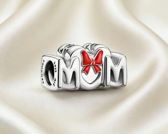 Minnie Mouse Bow & Mum Charm,925 Sterling Silver Charm,Compatible with Pandora Bracelets,Inspired,Perfect Gift for Girls Women