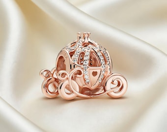 Disney Cinderella Sparkling Carriage Charm,925 Sterling Silver Charm,Compatible with Pandora Bracelets,Inspired,Perfect Gift for Girls Women