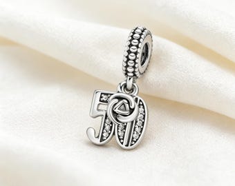 50周年記念ダングルチャーム、925スターリングシルバーチャーム、パンドラブレスレットに対応、インスピレーション、女の子や女性へのプレゼントに最適