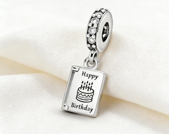 Dije de tarjeta de cumpleaños, dije de plata de ley 925, compatible con pulseras Pandora, inspirado, regalo perfecto para niñas y mujeres.
