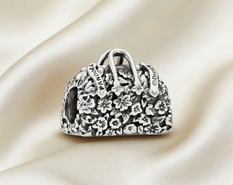 Dije de plata con forma de bolso de flores de Mary Poppins, de plata de ley 925, compatible con pulseras Pandora, inspirado en la inspiración, regalo perfecto para niñas y mujeres.