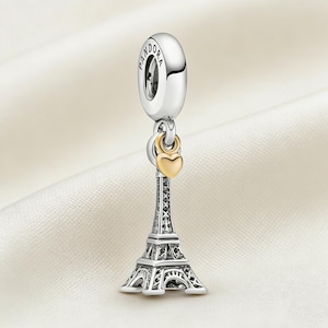 Charm colgante de la Torre Eiffel de París y corazón, plata de ley 925, compatible con pulseras Pandora, ideal como regalo para mujer.