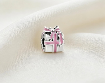 Charm de caja de regalo, charm de plata de ley 925, compatible con pulseras Pandora, inspirado en el regalo perfecto para niñas y mujeres.