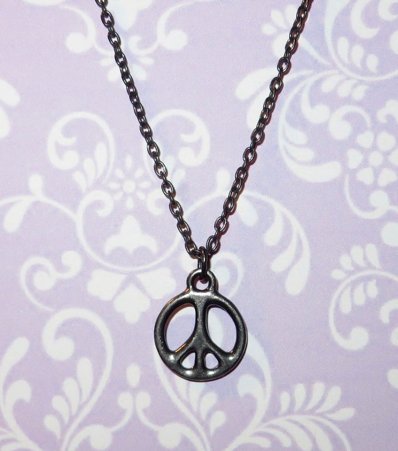 PEACE Pendant Necklace Inspirational Symbolic Made with a Tierracast Charm in Antique Black