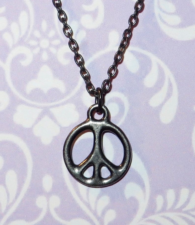 PEACE Pendant Necklace Inspirational Symbolic Made with a Tierracast Charm in Antique Black