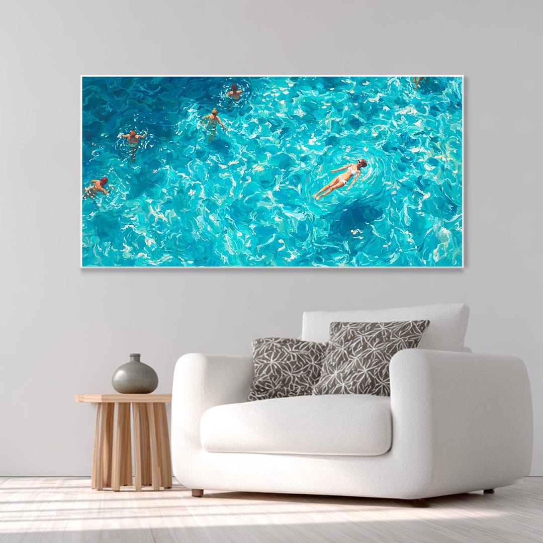 Minimalist Blue Ocean Landscape Painting Summer Swimming Vacation Party ...