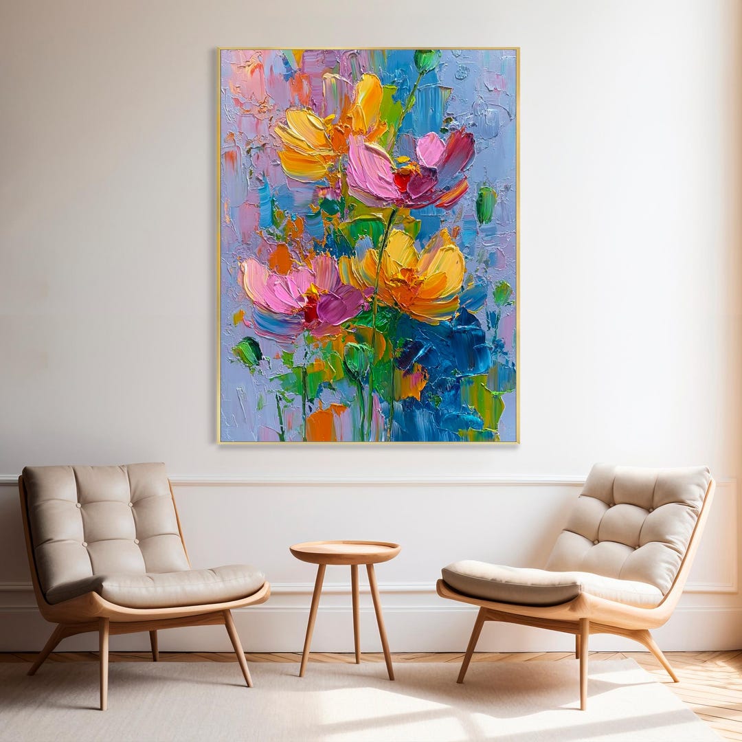 Hand Colorful Floral Canvas Oil Painting Romantic Wildflower Botanical ...