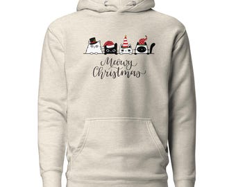 Christmas Cat Hoodie, Funny Cat Sweatshirt, 100% Cotton Unisex Hoodie