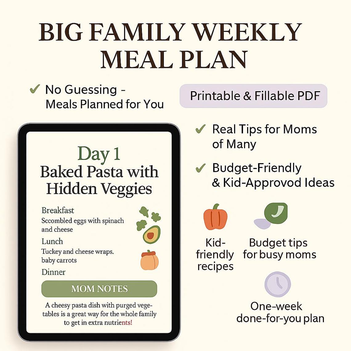 Big Family Weekly Meal Plan | Printable and Fillable PDF | Meal Planner ...