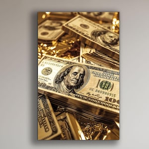 Luxury Money Stack Glass Wall Art: Rich Vibes Home Decor