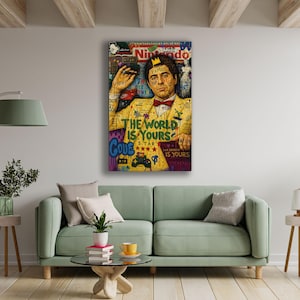 The World Is Yours Glass Wall Art – Tony-Inspired Graffiti Pop Design | Bold Street Art Print | Color-Loaded Urban Statemen