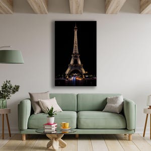 Eiffel Tower Night View Glass Wall Art: Romantic Paris Cityscape