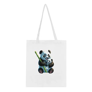 Cute Panda Tote Bag - Eco-Friendly Cotton Shopping Bag with Reinforced Handles