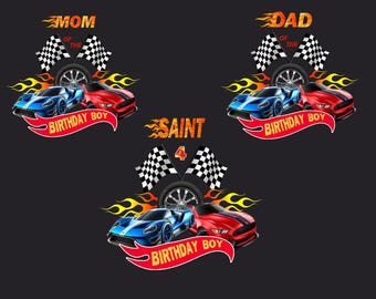 Hot Wheels Birthday Designs Auto-Thema, Heiliger 4 Geburtstagsjunge, Mama, Papa des Geburtstagskindes PNG Sublimationsdesign, sofortiger Download, PNG-Datei